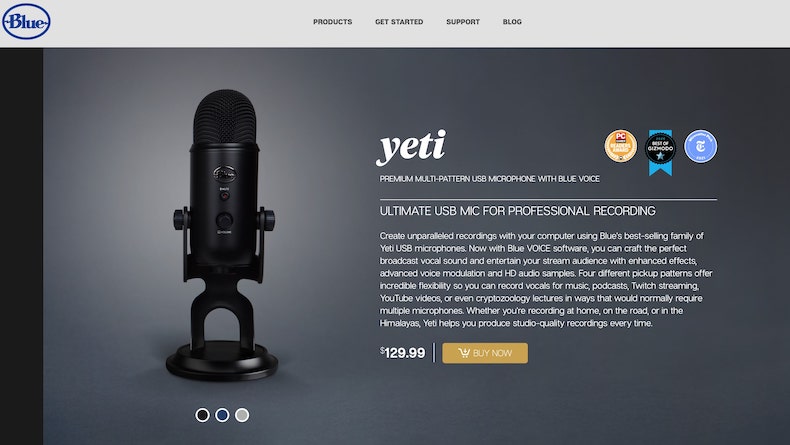 How to Reduce Background Noise on Blue Yeti? Blue yeti on the Blue website shown with its description.