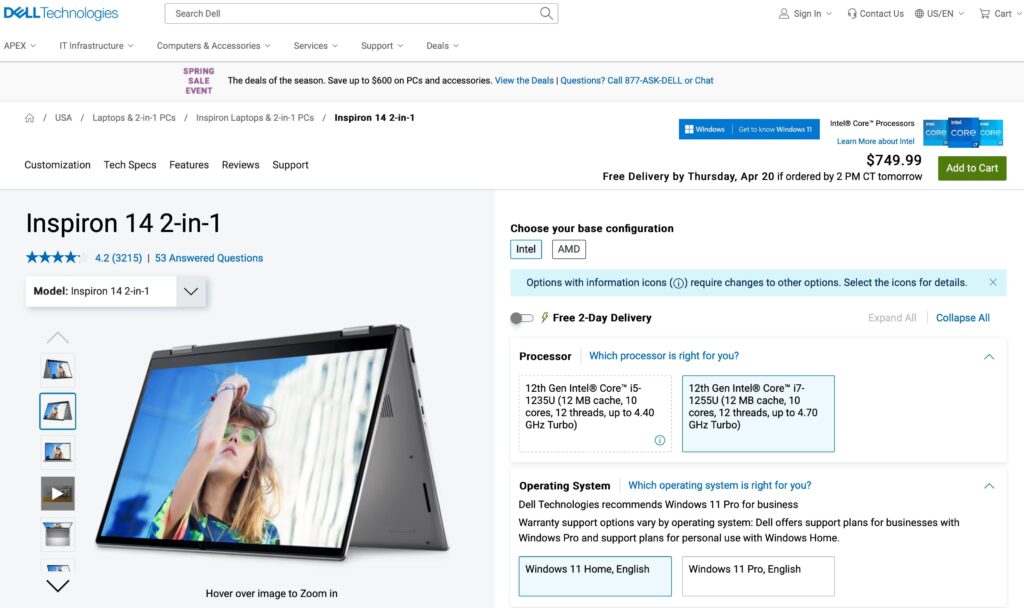 Dell Inspiron 14 2-in-1 Intel i7