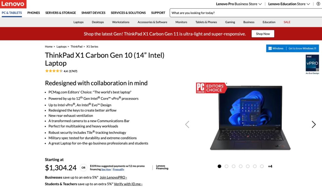 Lenovo ThinkPad X1 Carbon Gen 10 (14” Intel)