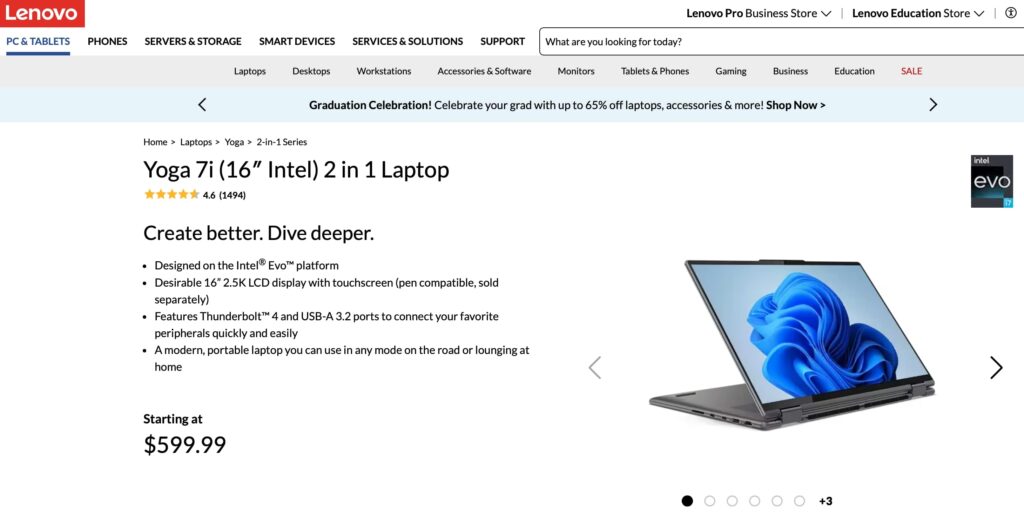 Lenovo Yoga 7i (16" Intel) 2 in 1 Laptop