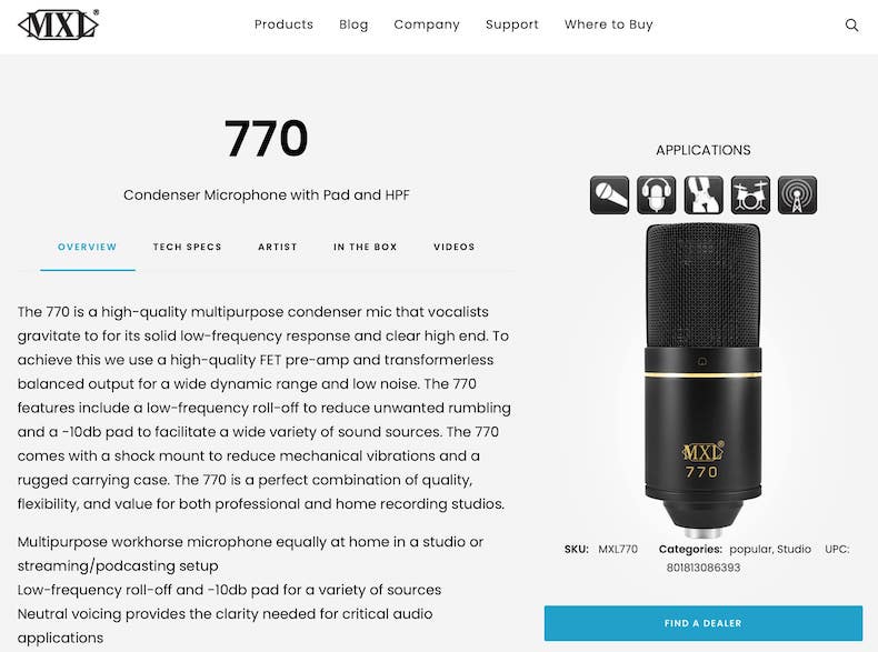 MXL 770 Cardioid Condenser Microphone