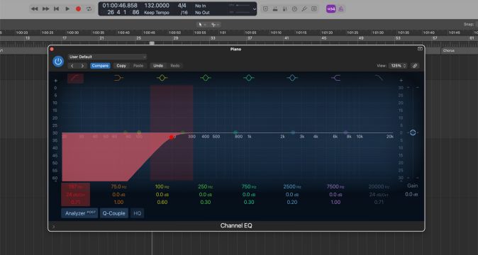 How to eq piano like a pro: Example settings of how to apply a low cut eq using Logic Pro's stock Channel EQ plugin. Low-pass filters help clean up the low end of pianos, especially acoustic pianos.