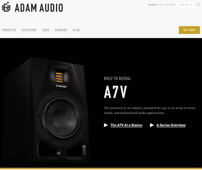 Adam Audio A7V active studio monitors stand out with thier unique U-ART 1.9" Accelerated Ribbon Tweeter and their built in DSP room correction support.