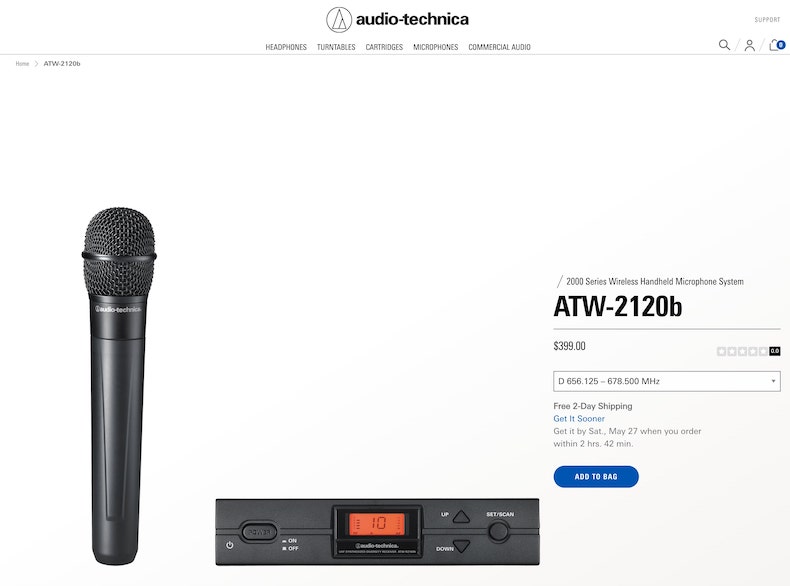 Audio-Technica ATW-2120b Dynamic Wireless Microphone