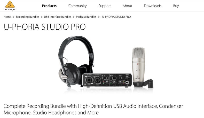 Behringer U-Phoria Studio Pro Recording/Podcasting Bundle