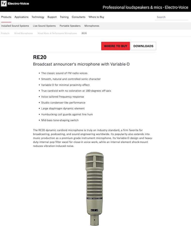 Electrovoice RE20 Dynamic Microphone