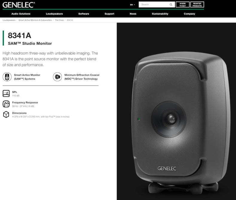 The Genelec 8341A is a high headroom three-way monitor speaker with unbelievable imaging. The 8341A is the point source monitor with the perfect blend of size and performance.