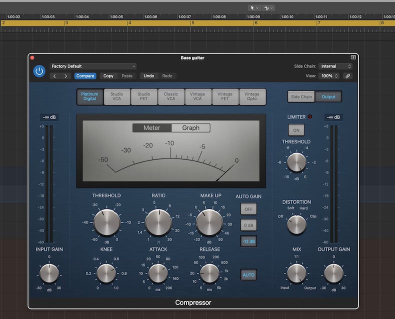 Typical bass compression settings