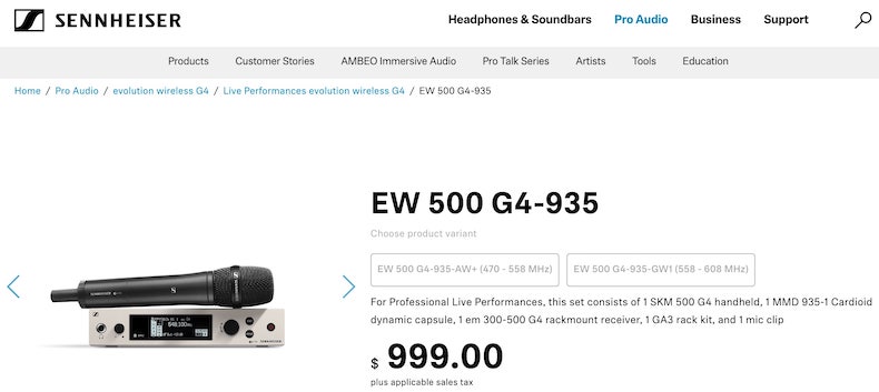 Sennheiser EW 500-935 G4 Dynamic Wireless Microphone