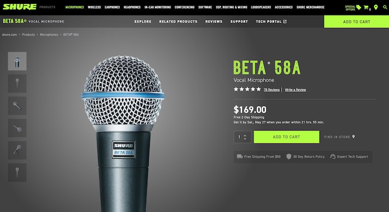 Shure Beta 58A Dynamic Microphone