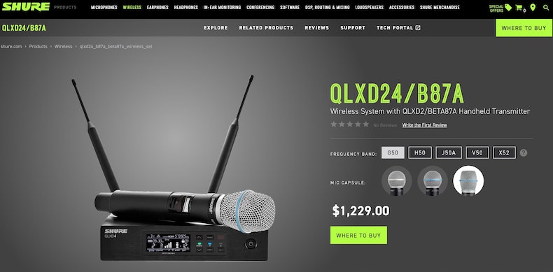 Shure QLXD24/B87A Dynamic Wireless Microphone