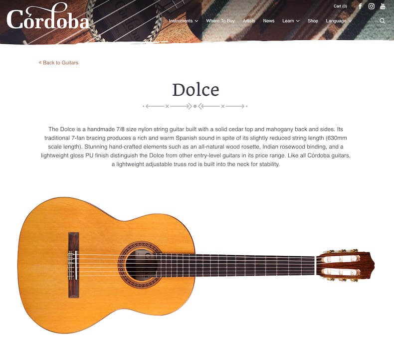 Corbora Dolce 7/8 classical guitar