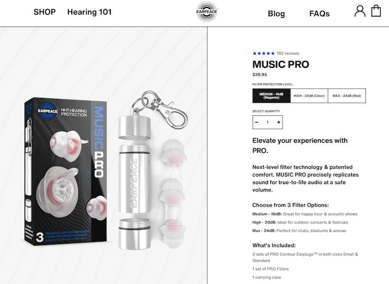 EarPeace Music Pro Ear Plugs
