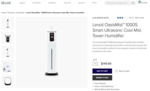 Levoit OasisMist 1000S Smart Ultrasonic Cool Mist Tower Humidifier