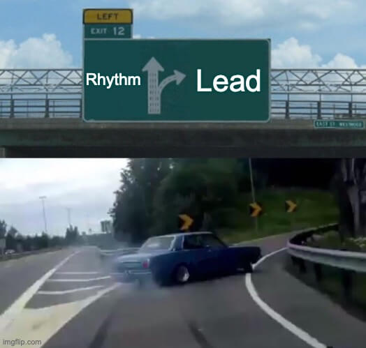 A meme about Lead vs Rhythm Guitar