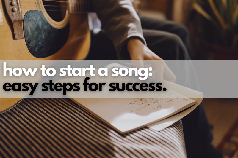 How to start a song: a person holding a guitar and a notepad, ready to work on writing a song.