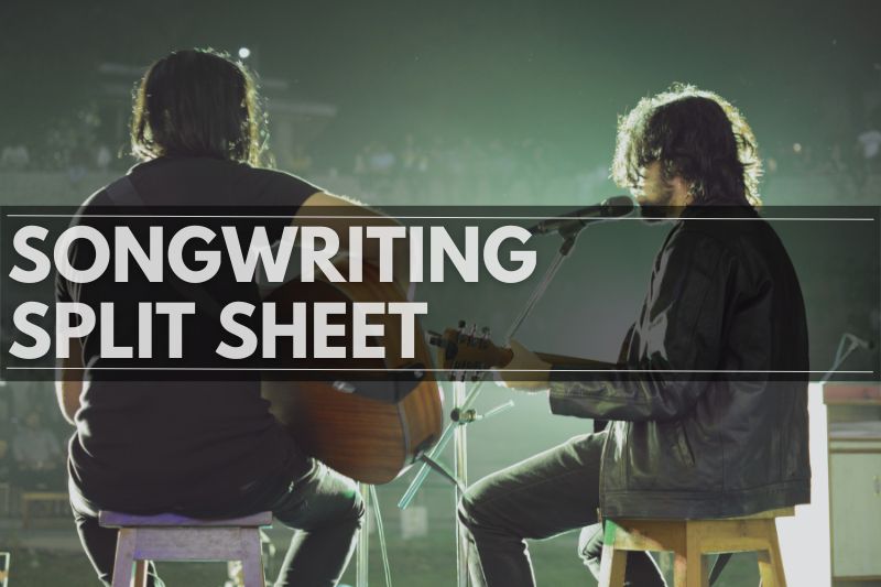 Songwriting Split Sheet: Two musicians playing guitars and singing on stage