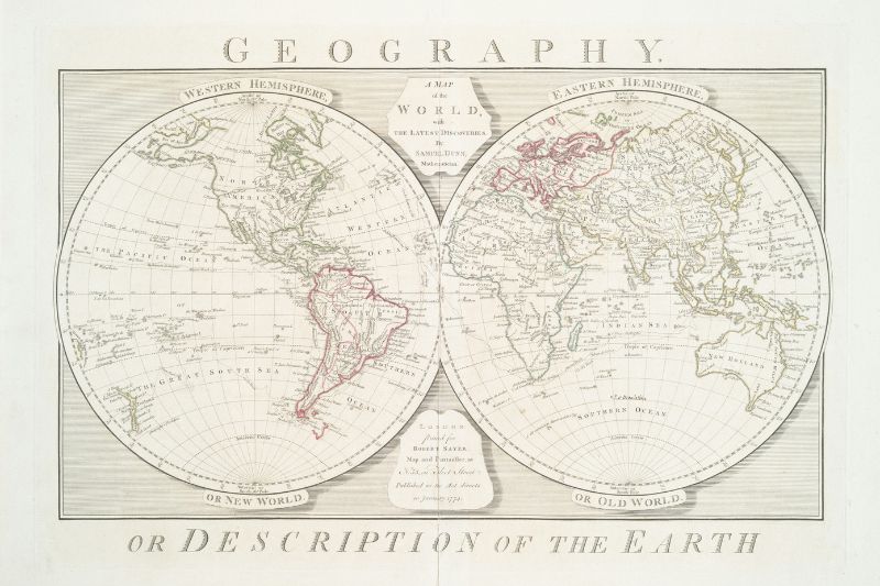 An old map of the world.