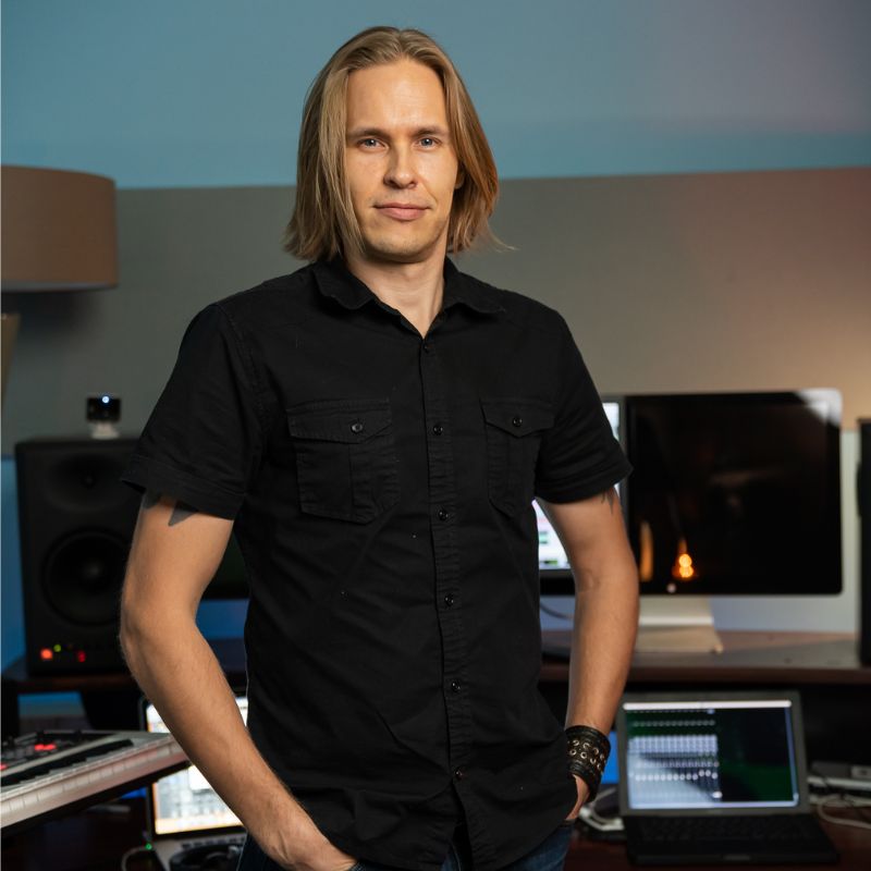 Composer For Hire: Tero Potila standing in his recording studio.