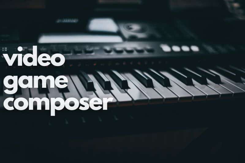 Video Game Composer: Music keyboard, audio interface and other composer studio gear visible in a close-up.